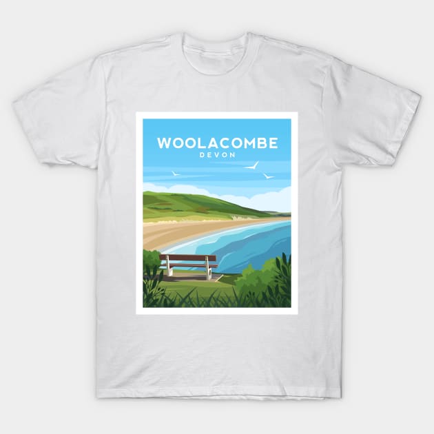 Woolacombe Beach, Devon England T-Shirt by typelab